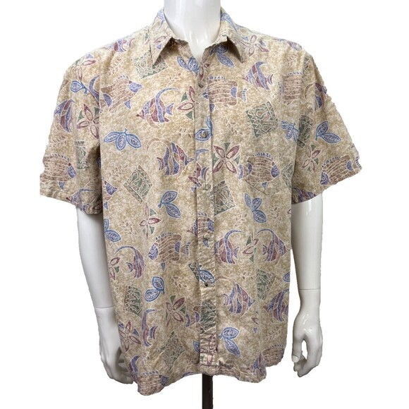 Vintage Hawaiian Shirt 80s Cooke Street XL Made in Hawaii USA Reverse Print Fish - Picture 1 of 7